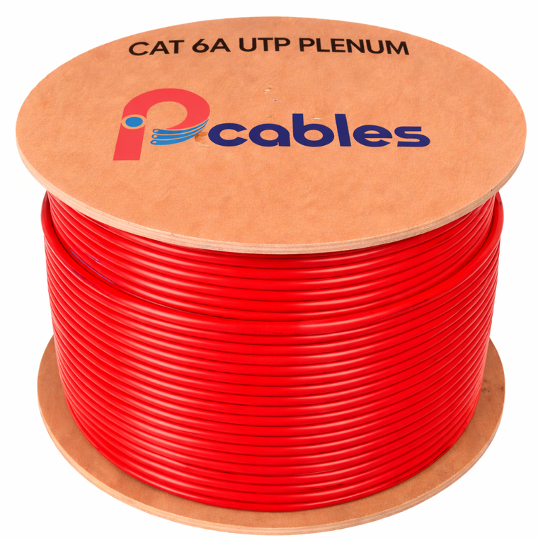 Cat6A Plenum UTP Ethernet Cable 1000ft Red Solid Bare Copper IP CABLES