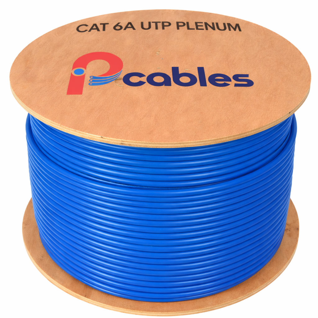 Cat6A Plenum UTP Ethernet Cable 1000ft Blue Solid Bare Copper IP CABLES
