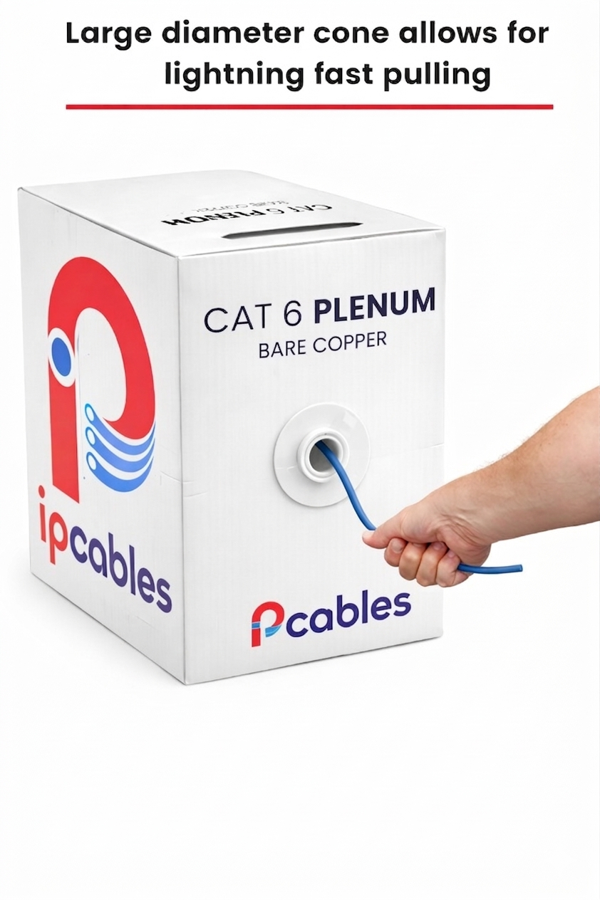 Cat6 Blue Plenum 1000ft Solid Bare Copper Ethernet Cable (550MHz) IP CABLES